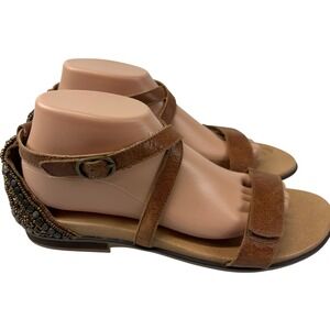 Aetrex Brenda Embellished Flat Sandal Women's EU 41 US 10 Tan Leather Beaded